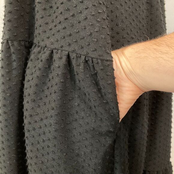 Sugar Lips Dress Womens Sz S Black Roam Around Swiss‎ Dot Tiered A Line Pockets - Picture 10 of 12